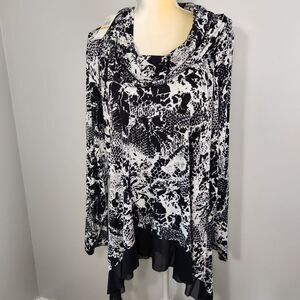 Cupio Tunic Womens 3X Black and White Cowl Neck Snake Print flowy travel office